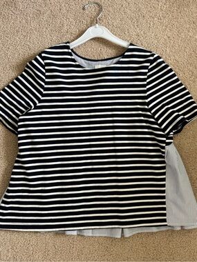 Striped Short-Sleeve Blouse in Black and White